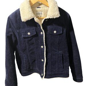 VIGOSS Women's Navy Blue Corduroy Sherpa-lined Trucker Jacket, Sz M